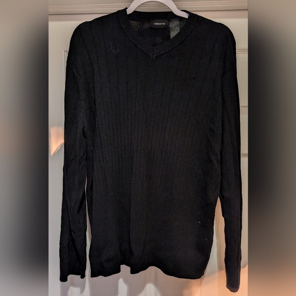 Claiborne Other - Claiborne Mens Black Long Sleeve Ribbed V-Neck Sweater Rayon Nylon Blend Size XL